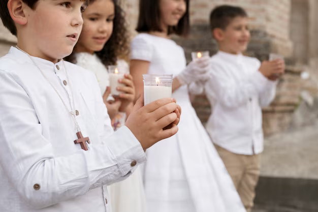 Eine Gruppe von Kindern hält Kerzen in ihren Händen
